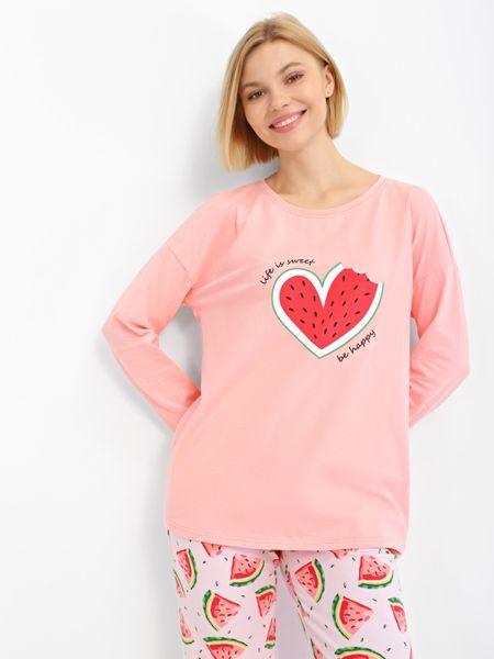 Піжама жіноча: лонгслів і штани, кораловий колір 221007 фото