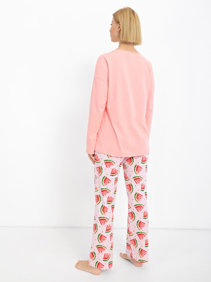 Женская пижама: лонгслив и брюки, коралловый цвет 221007 фото