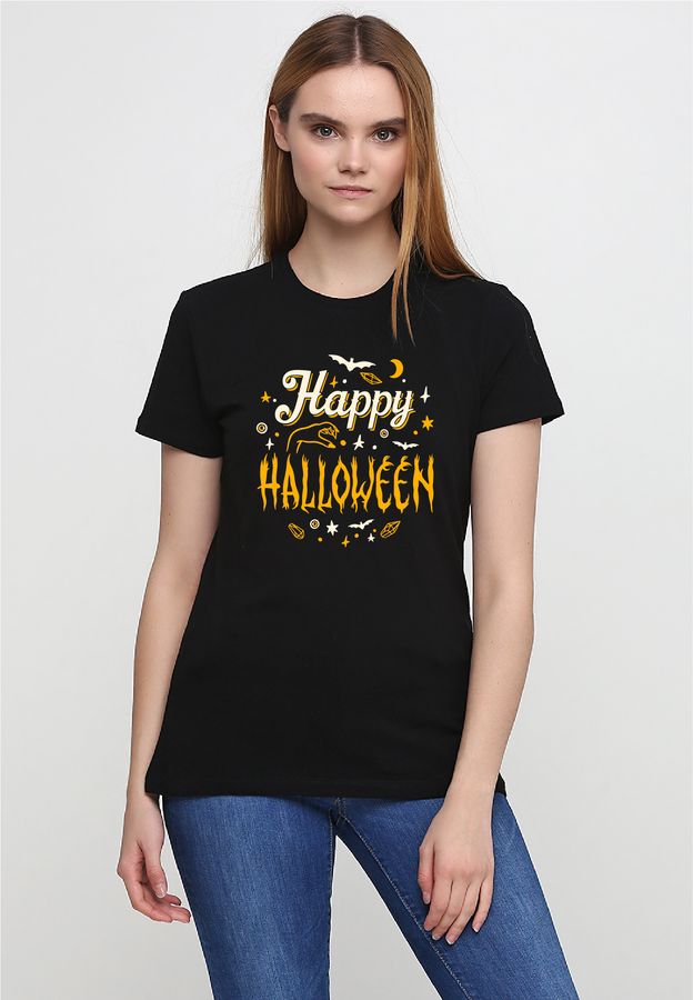 Футболка жіноча чорна з принтом "Щасливого Геловіну" 160404PB_Happy Halloween фото