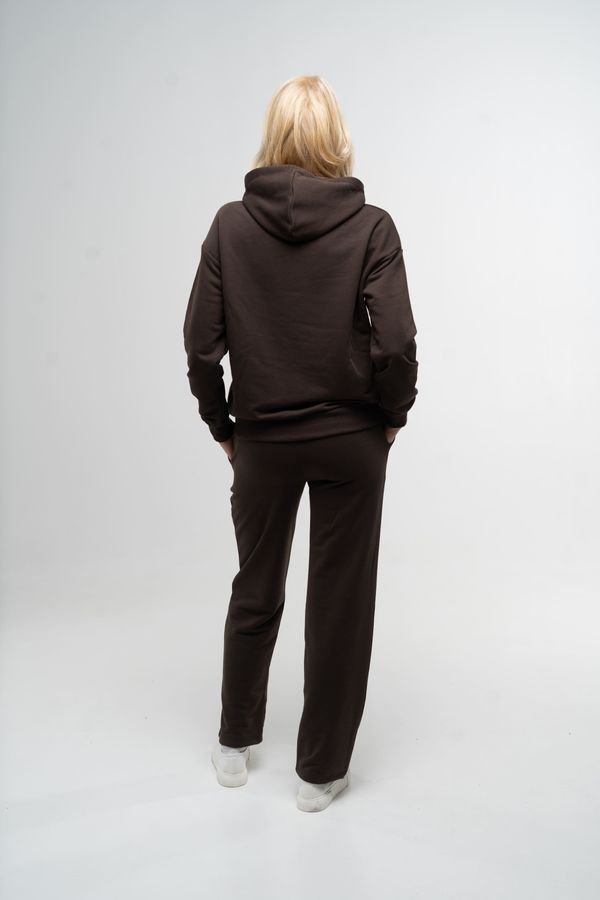Костюм спортивный женский худи и прямые штаны коричневого цвета 230405 фото