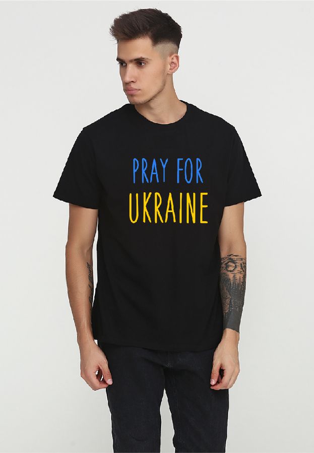 Футболка чоловіча чорна з принтом "Pray for Ukraine" 170201PB_Pray for Ukraine фото