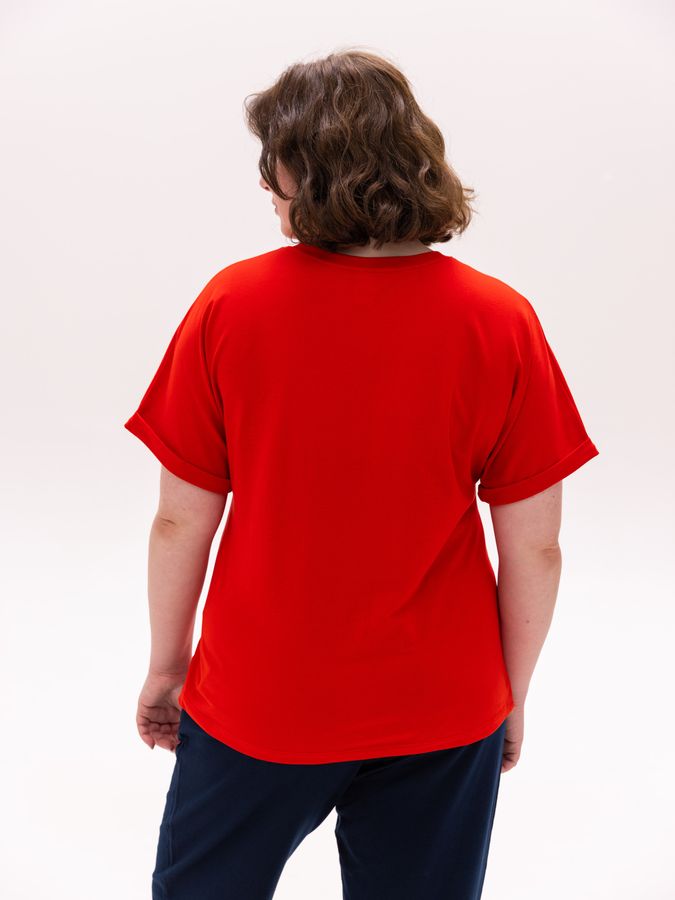 Футболка жіноча великих розмірів з v-образним вирізом червона 230938 фото