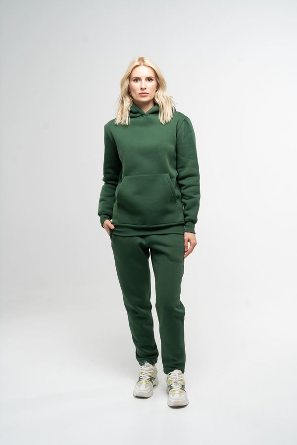 Костюм жіночий утеплений зелений худі та штани 111008_green фото