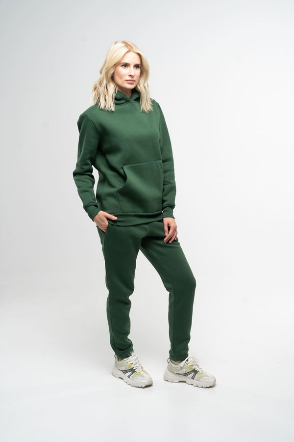 Костюм жіночий утеплений зелений худі та штани 111008_green фото