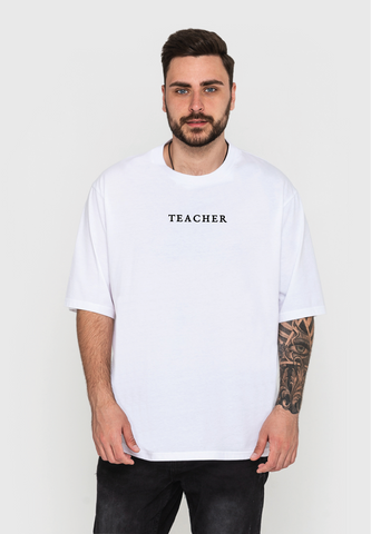 Футболка чоловіча оверсайз біла з принтом "Teacher" S 211143PW_Teacher фото