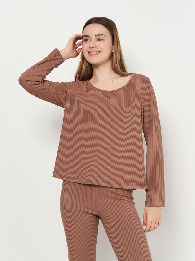 Женская пижама лапша топ и лосины светло-коричневого цвета 230439 фото