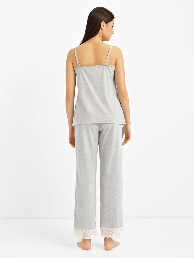 Пижамный комплект женский: майка и штаны серый меланж 211059 фото