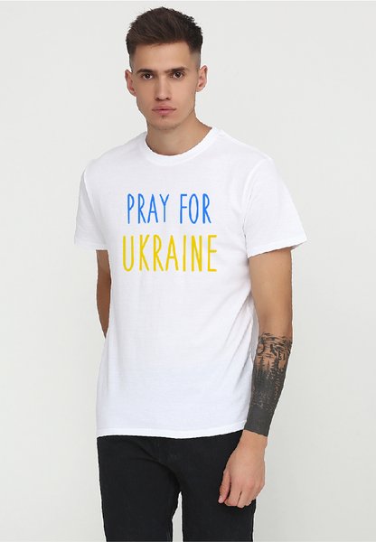 Футболка мужская белая с принтом "Pray for Ukraine" 170201PW_Pray for Ukraine_3XL фото