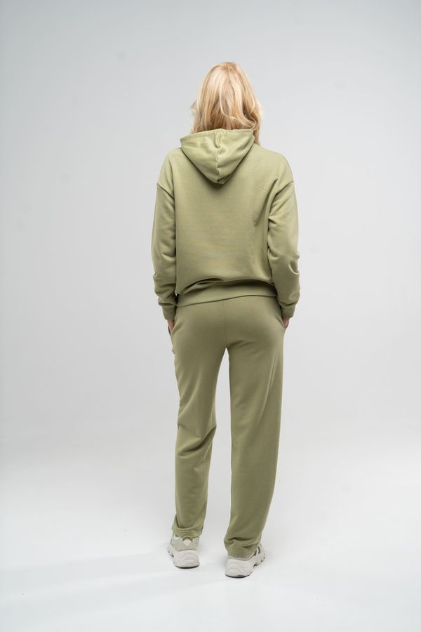 Костюм спортивный женский худи и прямые штаны світло-оливкового цвета 230405 фото