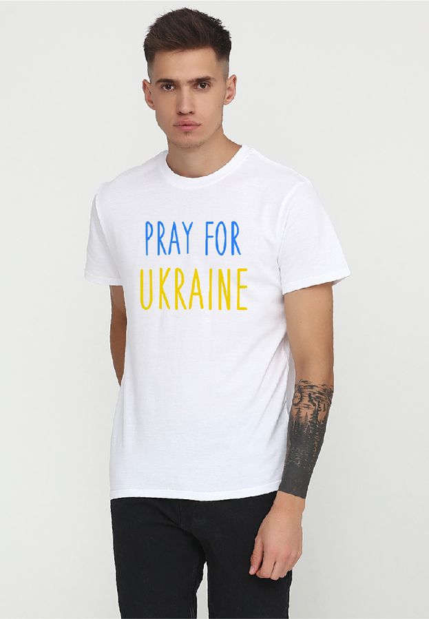 Футболка чоловіча біла з принтом "Pray for Ukraine" 170201PW_Pray for Ukraine фото