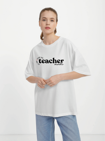 Футболка жіноча оверсайз біла з принтом "Teacher mode" 211204PW_Teacher mode фото