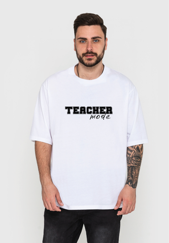 Футболка чоловіча оверсайз біла з принтом "Teacher mode" 211143PW_Teacher mode 2 фото