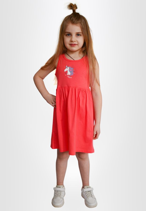 Платье для девочек коралловое с единорогом 200246 фото