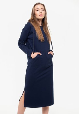 Сукня жіноча довга з довгим рукавом та капюшоном, Темно синій колір 210502 фото