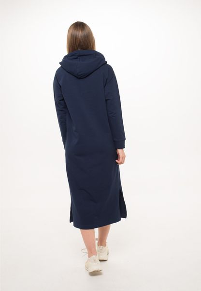 Сукня жіноча довга з довгим рукавом та капюшоном темно-синя 210502 фото