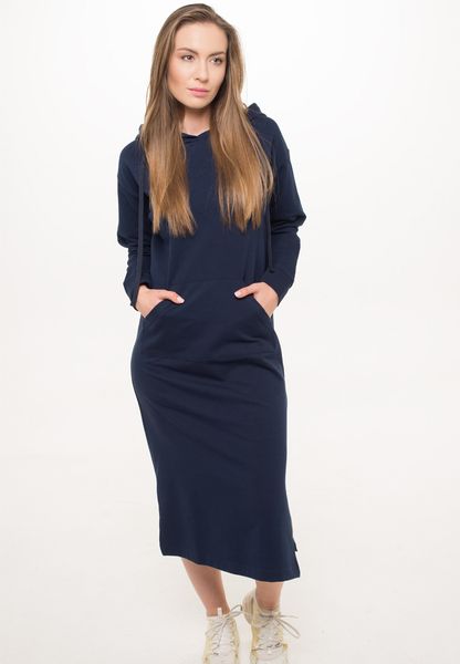 Сукня жіноча довга з довгим рукавом та капюшоном темно-синя 210502 фото