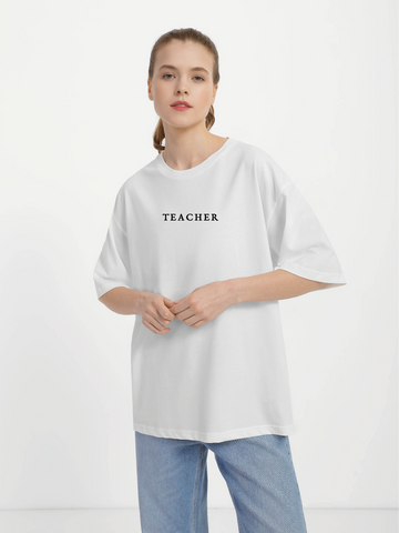 Футболка жіноча оверсайз біла з принтом "Teacher" 211204PW_Teacher фото