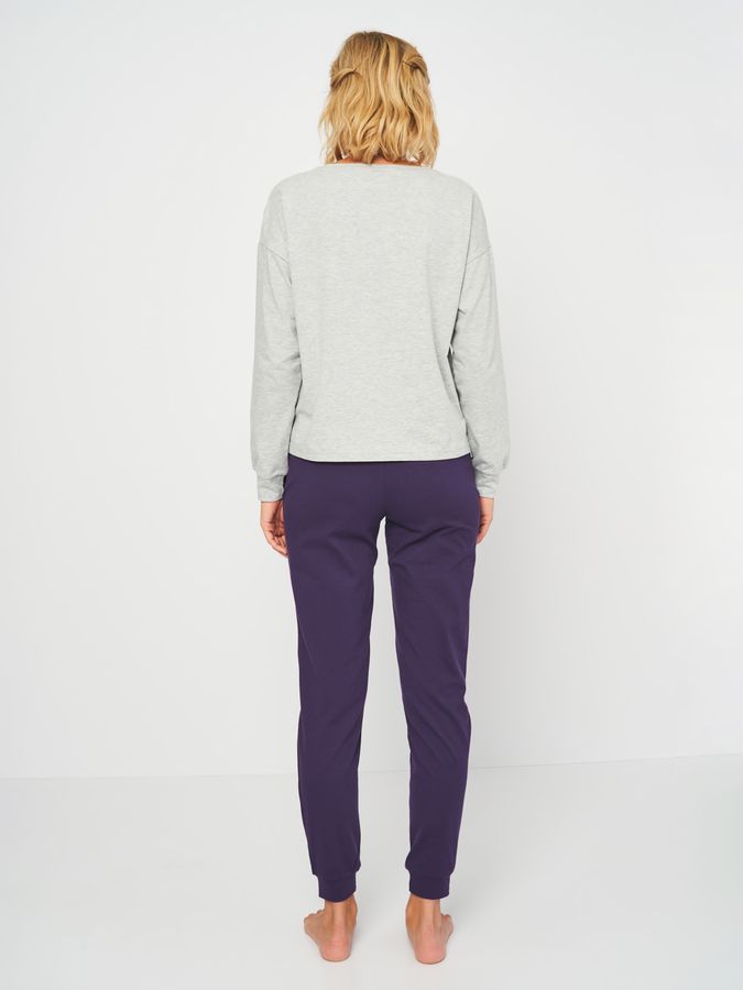 Костюм домашній жіночий лонгслів та штани фіолетового кольору 230416 фото