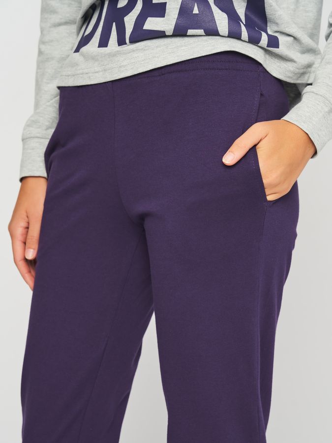 Костюм домашний женский лонгслив и штаны фиолетового цвета 230416 фото