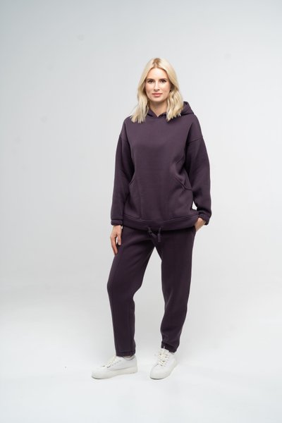 Костюм спортивний жіночий утеплений худі та штани-джоггери темно-фіолетового кольору 230406 фото