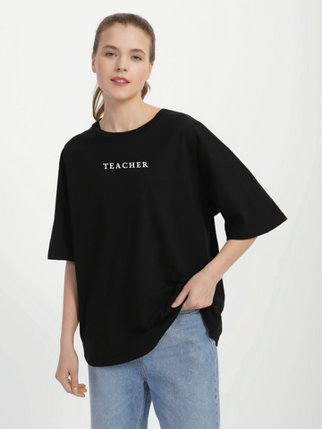 Футболка жіноча оверсайз чорна з принтом "Teacher" 211204PB_Teacher фото