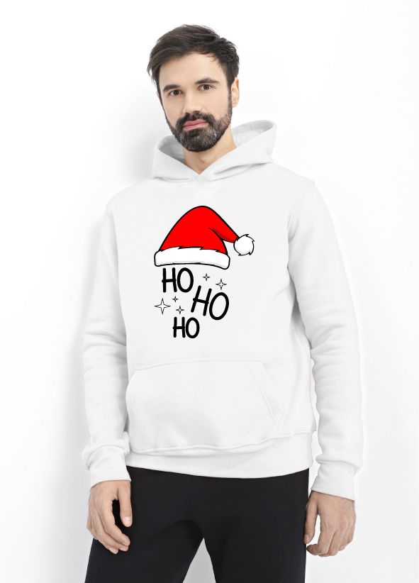 Худі чоловіче біле з принтом "Ho-ho-ho" 1707061PW_Ho-ho-ho фото