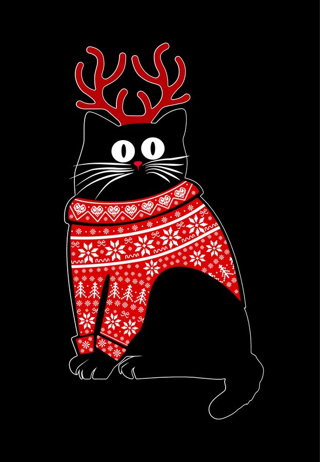 Футболка жіноча чорна з принтом "Кіт у светрі" 160404PB_Cat in a sweater_XL фото