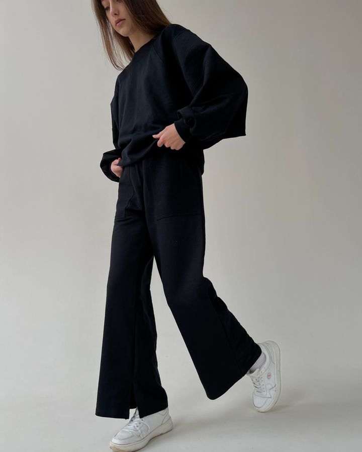 Костюм женский свитшот и штаны черный 111006_black фото