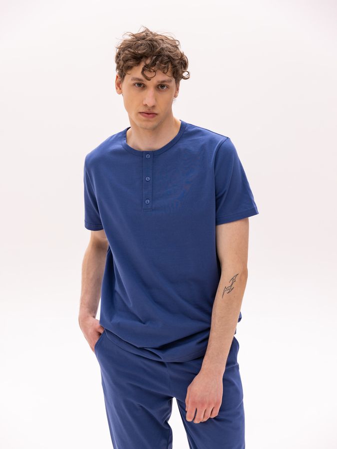 Комплект домашній для чоловіків синій футболка та штани 230941 фото