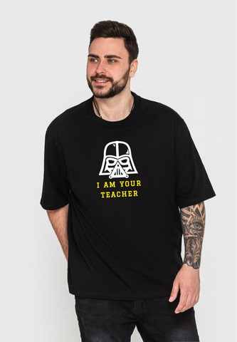 Футболка чоловіча оверсайз чорна з принтом "I am your teacher" 211143PB_I am your teacher фото