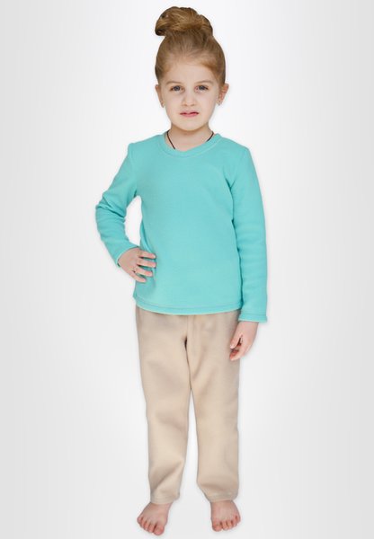 Комплект для девочек флисовий бирюзовый с бежевым 210810 фото