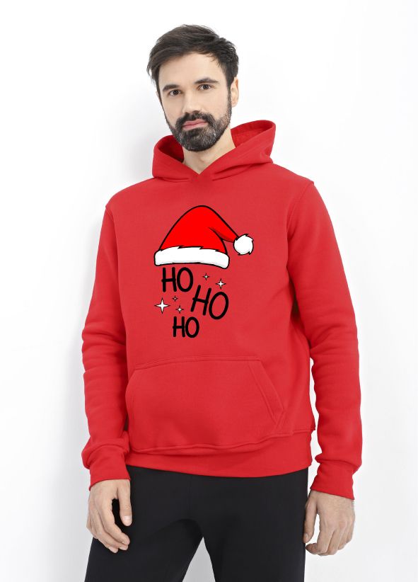 Худи мужское красное с принтом "Ho-ho-ho" 1707061PR_Ho-ho-ho фото