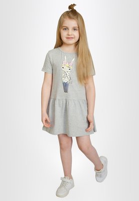 Платье для девочек серый меланж с зайчиком 210122 фото