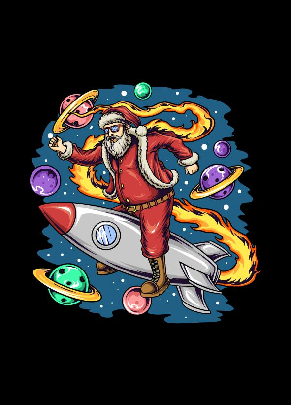 Худи мужское черное с принтом "Санта в космосе" 1707061PB_Cosmic Santa_3XL фото