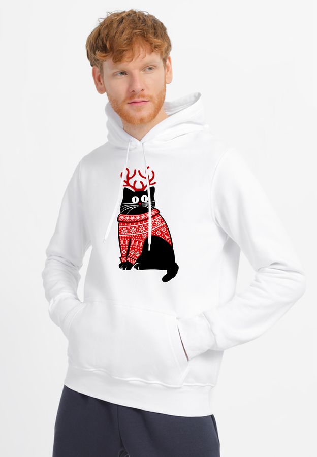 Худи мужское белое с принтом "Кот в свитере" 1707061PW_Cat in a sweater фото