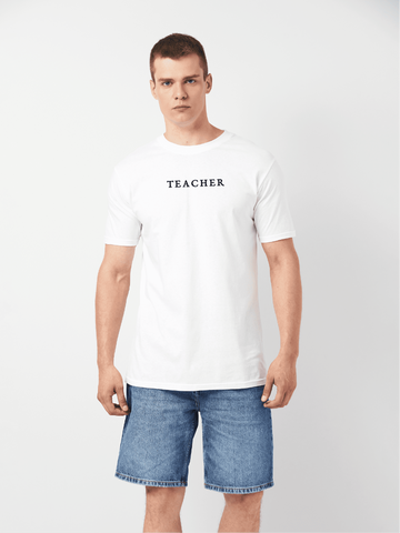 Футболка чоловіча біла з принтом "Teacher" 170201PW_Teacher_ фото