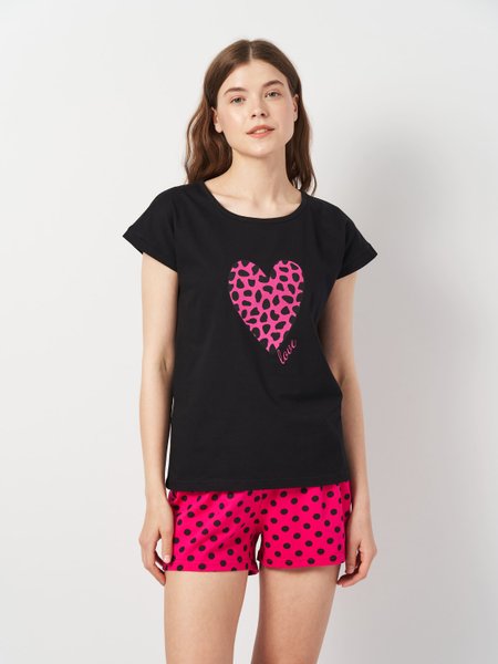 Пижама женская летняя футболка и шорты 240225 фото
