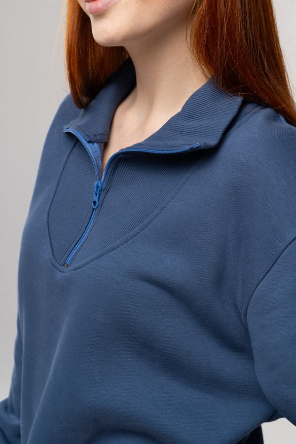 Толстовка жіноча на флісі із коміром на блискавці синього кольору 230410 фото