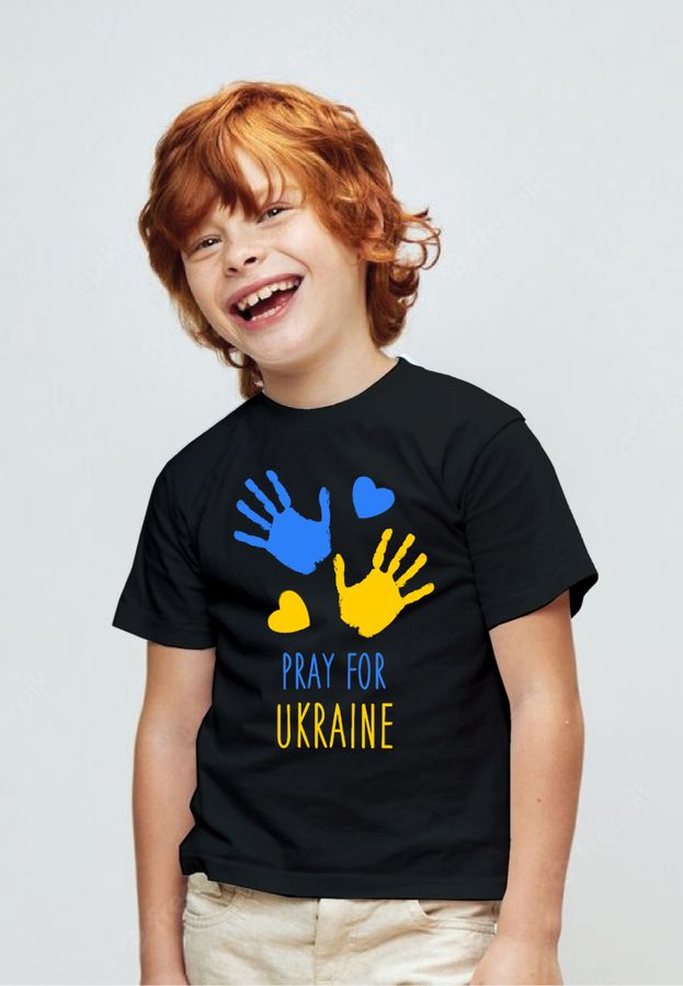 Футболка для мальчиков черная с принтом "Pray for Ukraine" 180328BPB_Pray for Ukraine фото