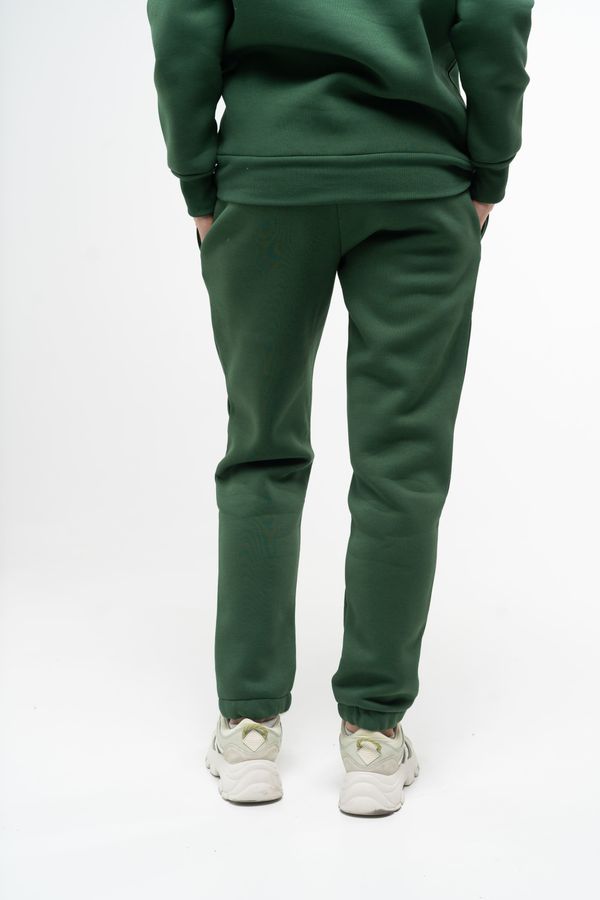 Штаны-джоггеры женские теплые темно-зеленого цвета 230412 фото