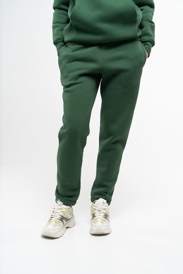 Штани-джоггери жіночі теплі темно-зеленого кольору 230412 фото