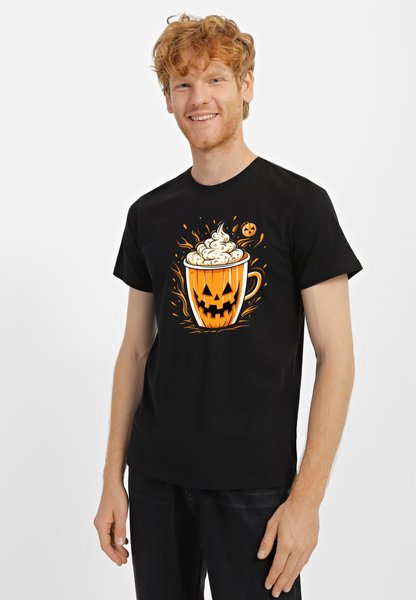 Футболка мужская черная с принтом "Хеллоуин кофе" 170201PB_Halloween coffee_3XL фото