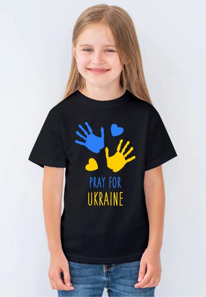 Футболка для девочек черная с принтом "Pray for Ukraine" 180328GPB_Pray for Ukraine_134 фото