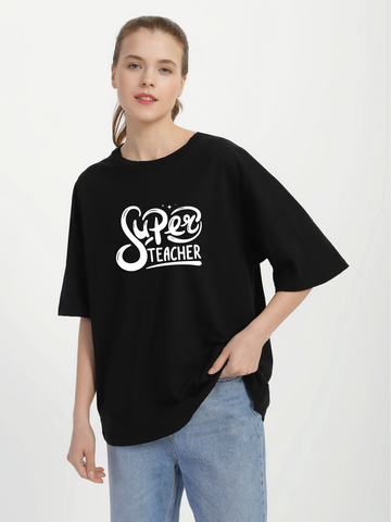 Футболка жіноча оверсайз чорна з принтом "Super teacher" 211204PB_Super teacher фото