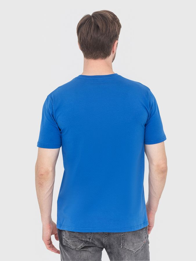 Футболка мужская темно-голубая с геометрическим рисунком 211081 фото