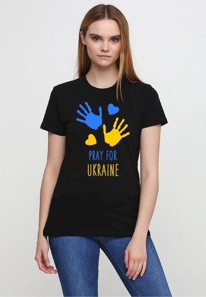 Футболка женская черная с принтом "Pray for Ukraine" 160404PB_Pray for Ukraine_2XL фото