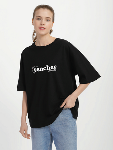 Футболка жіноча оверсайз чорна з принтом "Teacher mode" 211204PB_Teacher mode фото